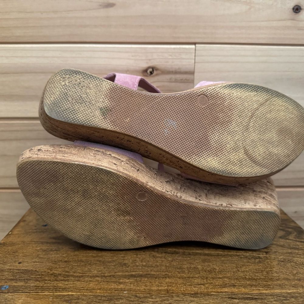 Sundance Size 40 (9) Pink Leather Suede Cork Wedge Platform Sandal Shoes - Picture 4 of 7